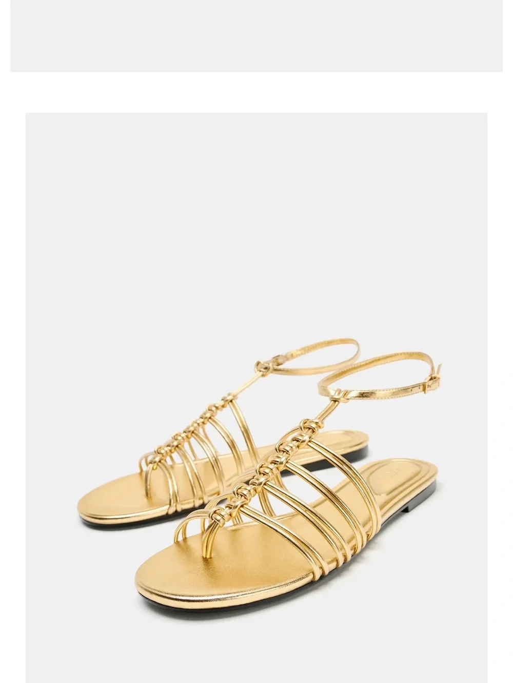 NWT Zara Gold Metallic Strappy Flat Gladiator Sandals Ankle Strap. - Picture 3 of 9